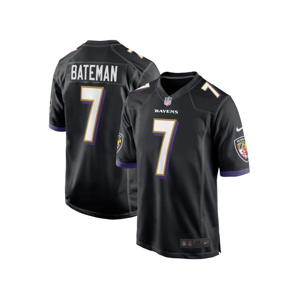 Mens Baltimore Ravens Rashod Bateman Black Game Player Jersey