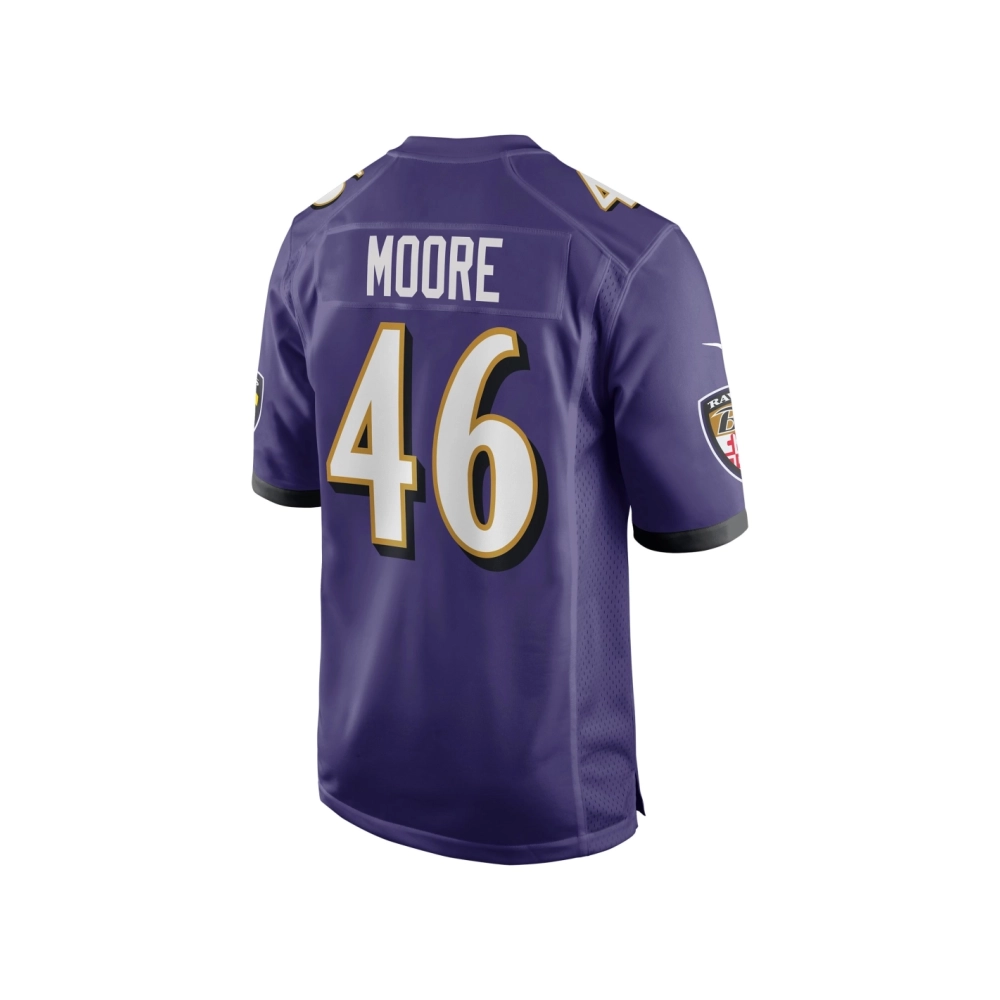 Mens Baltimore Ravens Nick Moore Purple Game Jersey