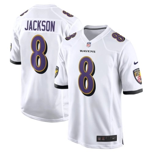 Mens Baltimore Ravens Lamar Jackson White Game Jersey