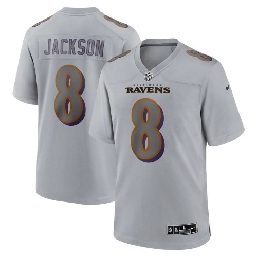 Mens Baltimore Ravens Lamar Jackson Gray Atmosphere Fashion Game Jersey