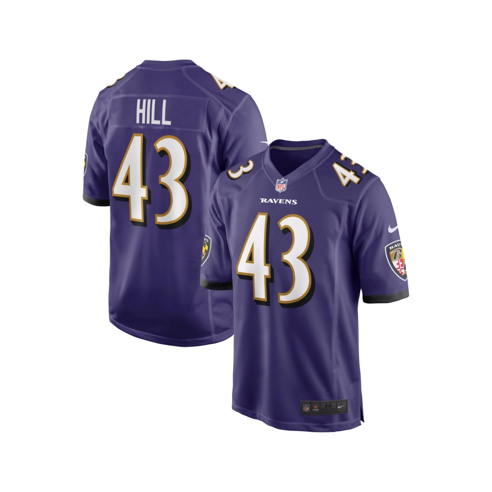 Mens Baltimore Ravens Justice Hill Purple Game Jersey