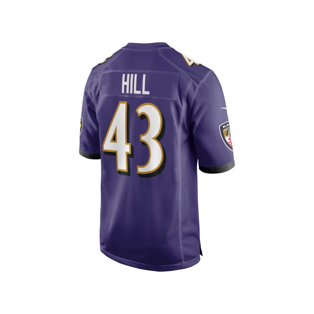 Mens Baltimore Ravens Justice Hill Purple Game Jersey