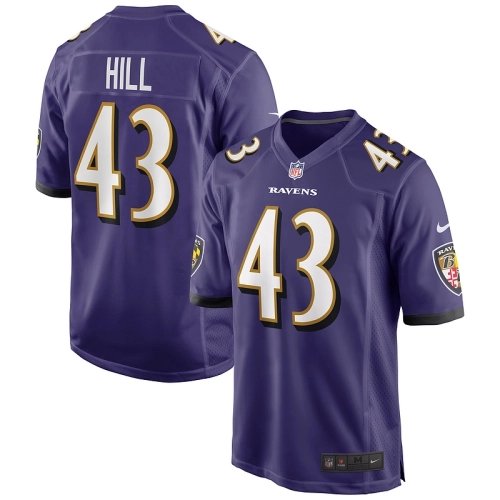 Mens Baltimore Ravens Justice Hill Purple Game Jersey