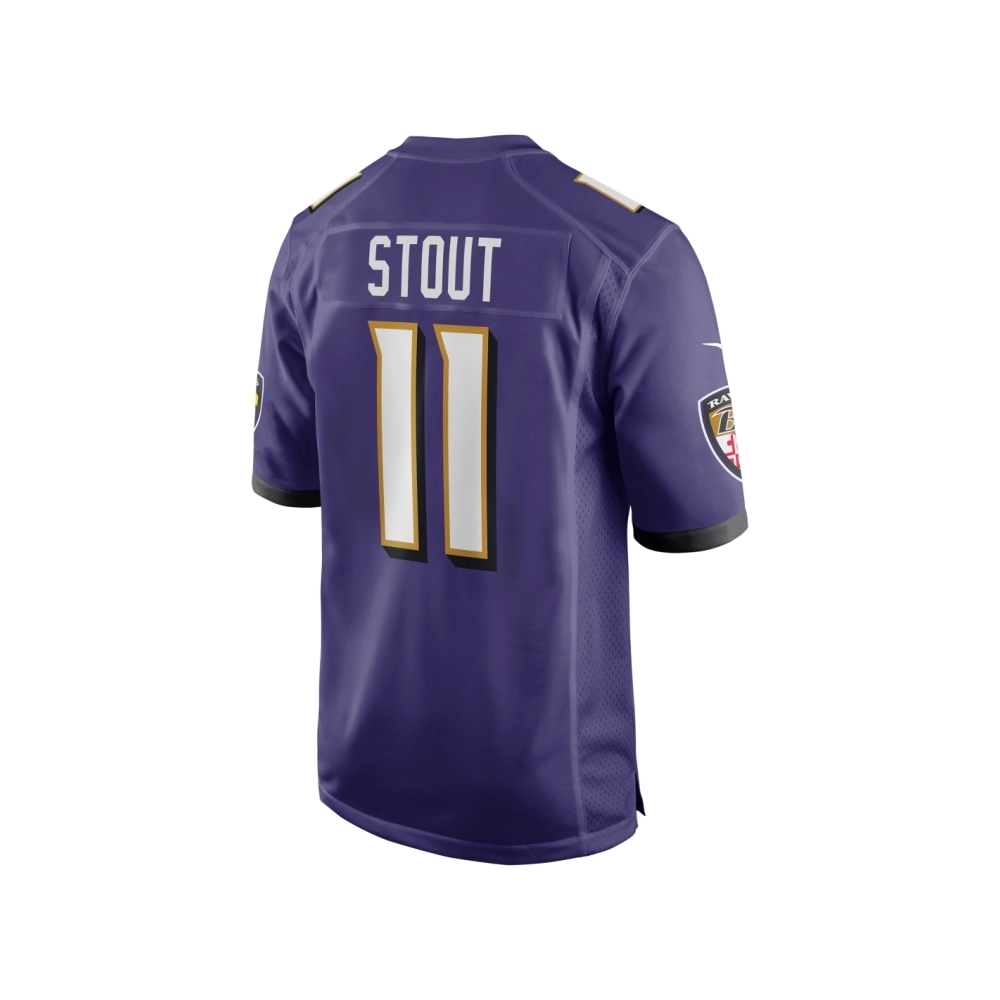 Mens Baltimore Ravens Jordan Stout Purple Player Game Jersey