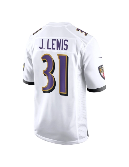 Mens Baltimore Ravens Jamal Lewis White Retired Player Game Jersey
