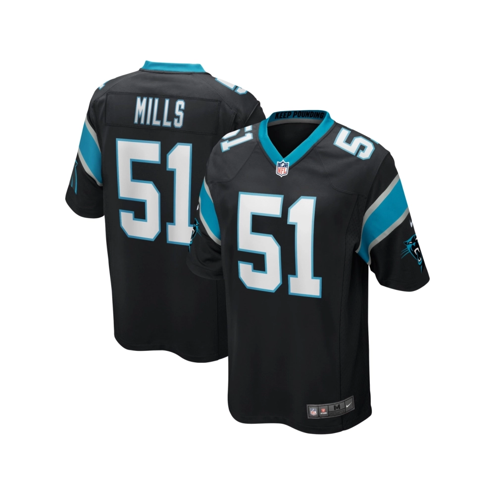 Mens Carolina Panthers Sam Mills Black Game Retired Player Jersey