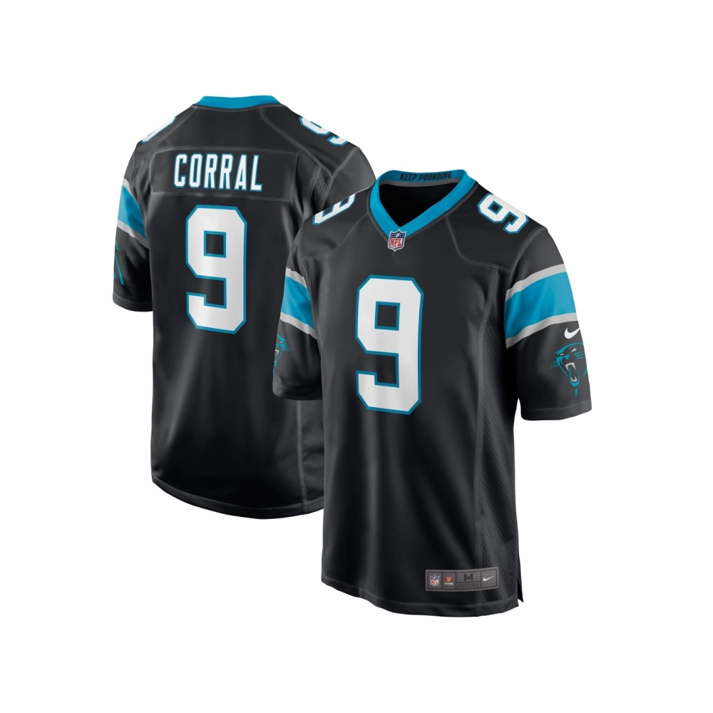 Mens Carolina Panthers Matt Corral Black Player Game Jersey