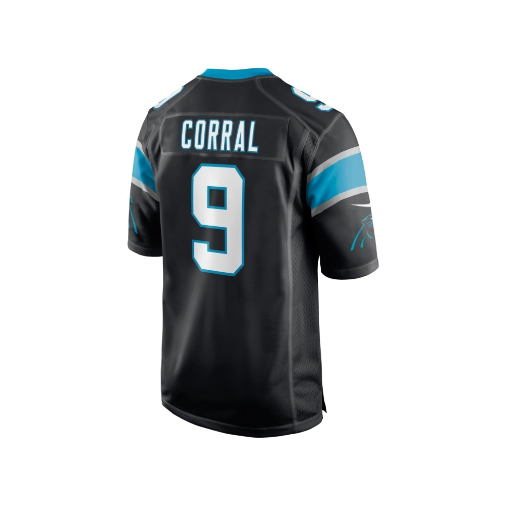 Mens Carolina Panthers Matt Corral Black Player Game Jersey