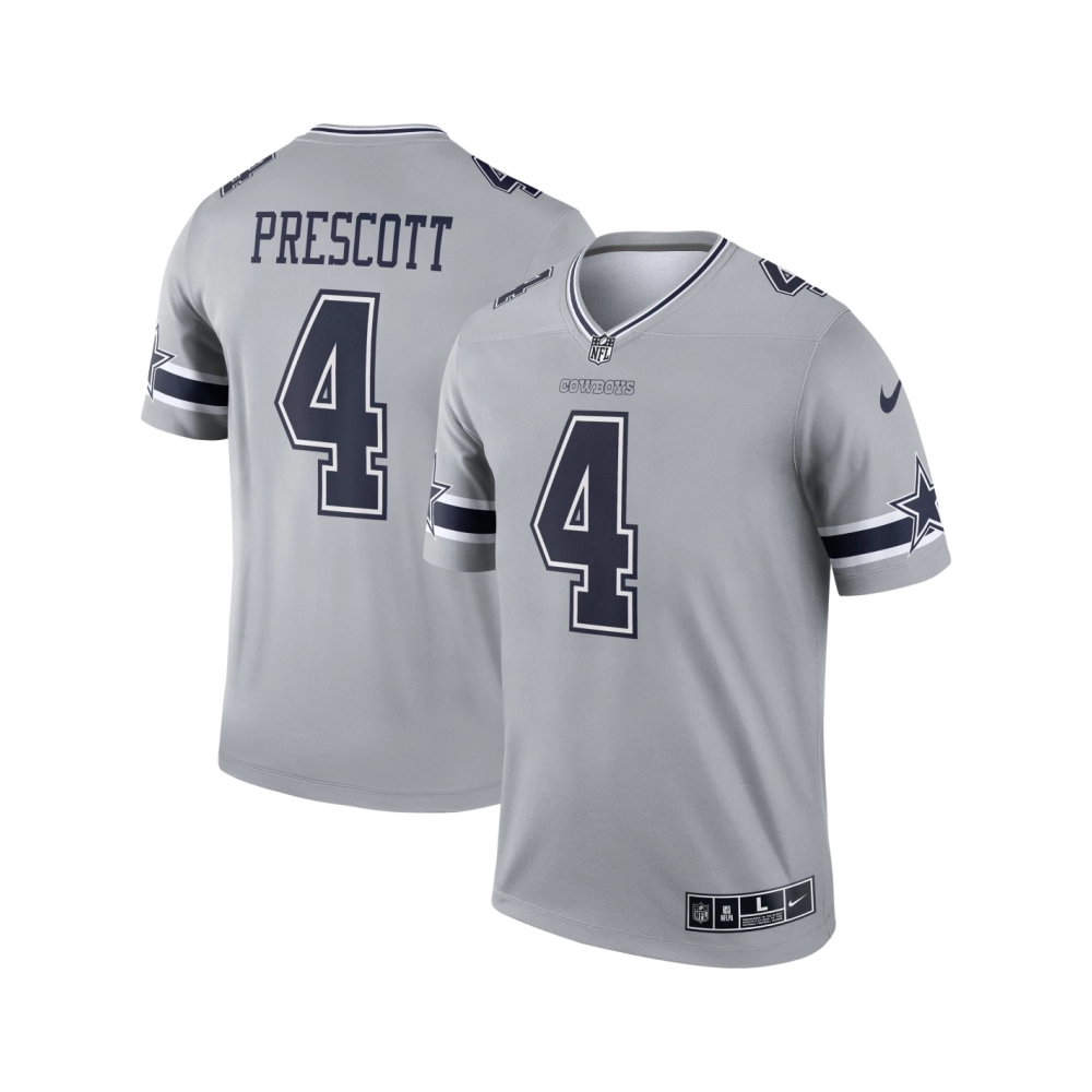 Mens Dallas Cowboys Dak Prescott Gray Inverted Legend Jersey