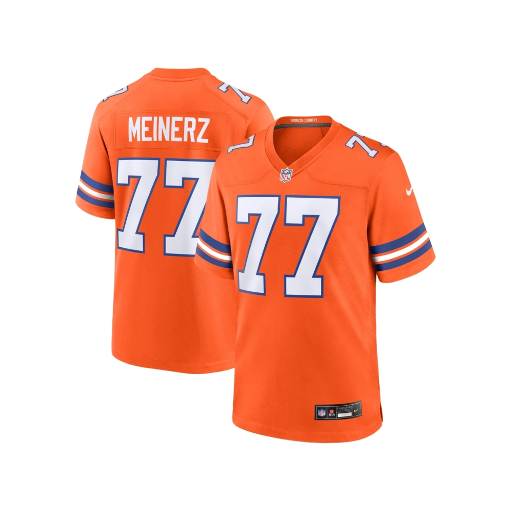 Mens Denver Broncos Quinn Meinerz Orange Mile High Collection 1977 Throwback Player Game Jersey