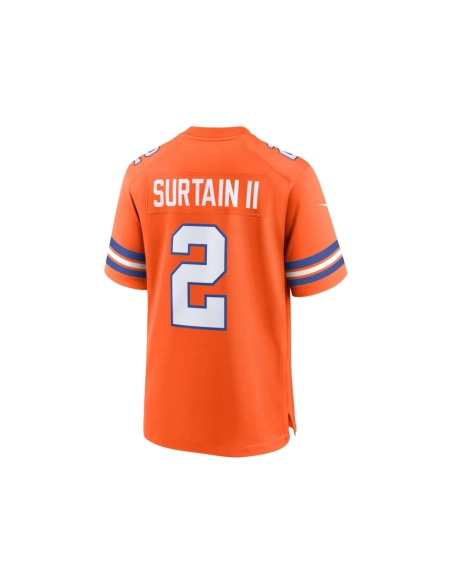 Mens Denver Broncos Patrick Surtain II Orange Mile High Collection 1977 Throwback Player Game Jersey