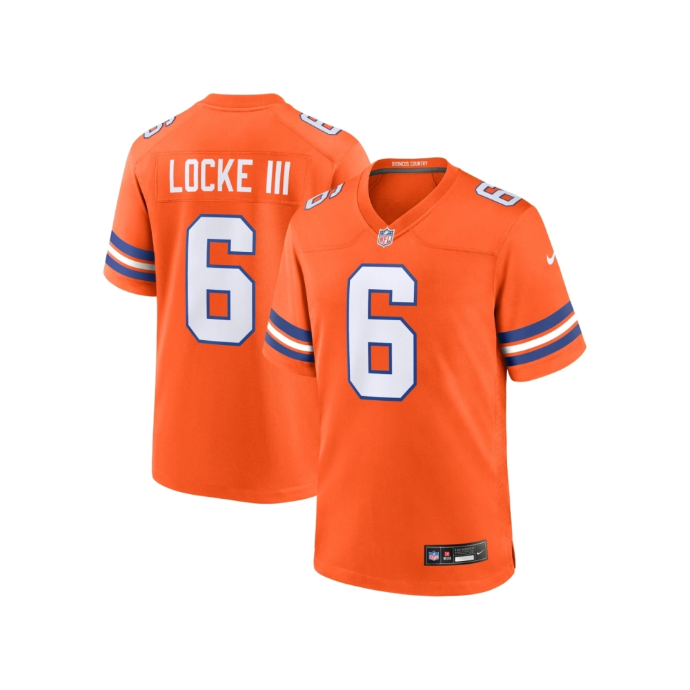 Mens Denver Broncos P.J. Locke III Orange Mile High Collection 1977 Throwback Player Game Jersey
