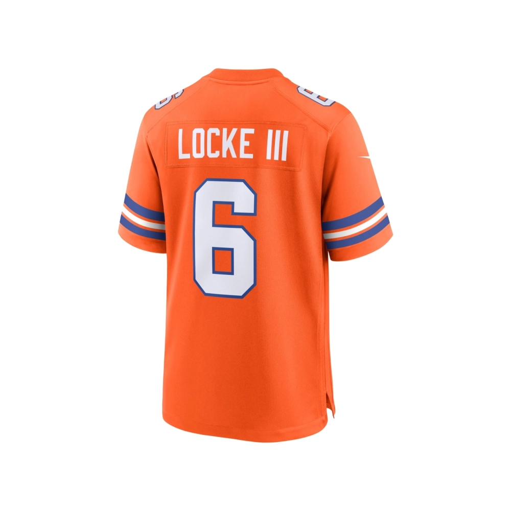 Mens Denver Broncos P.J. Locke III Orange Mile High Collection 1977 Throwback Player Game Jersey