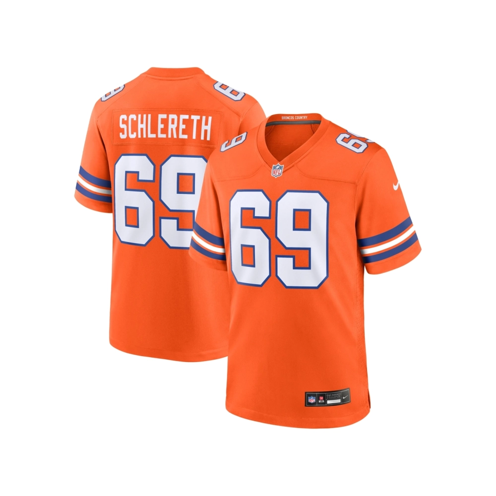 Mens Denver Broncos Mark Schlereth Orange Mile High Collection 1977 Throwback Retired Player Game Jersey