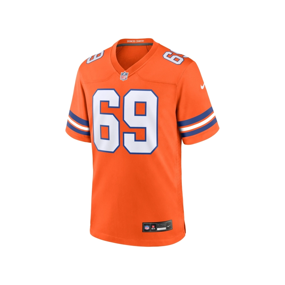 Mens Denver Broncos Mark Schlereth Orange Mile High Collection 1977 Throwback Retired Player Game Jersey