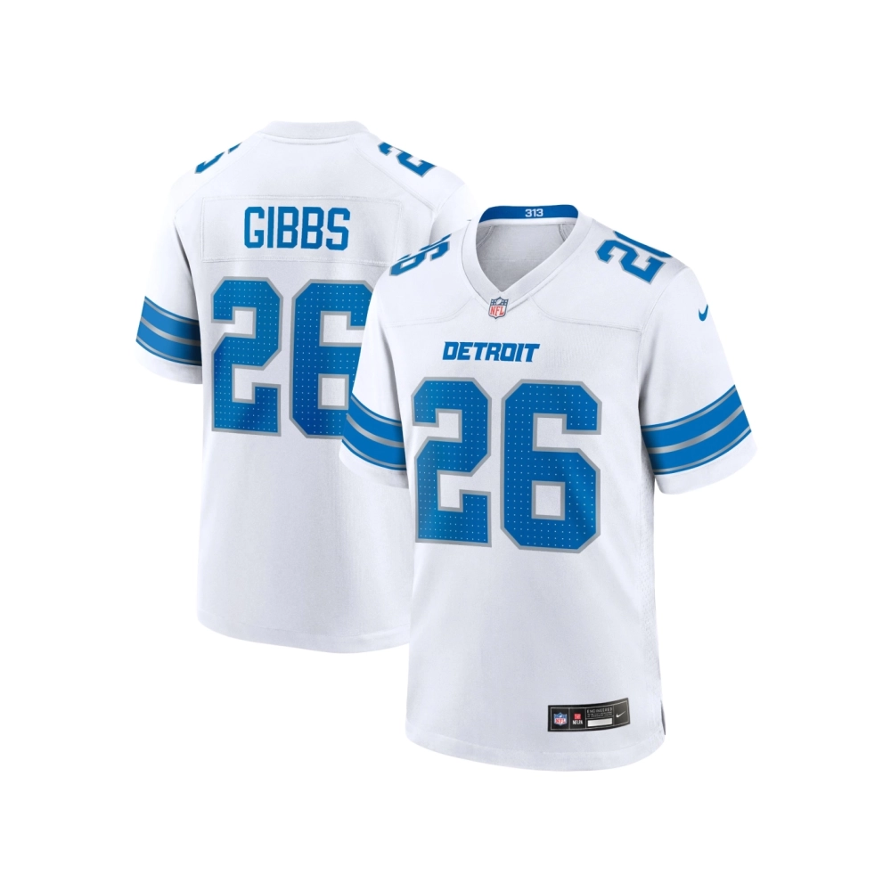 Mens Detroit Lions Jahmyr Gibbs White Game Jersey
