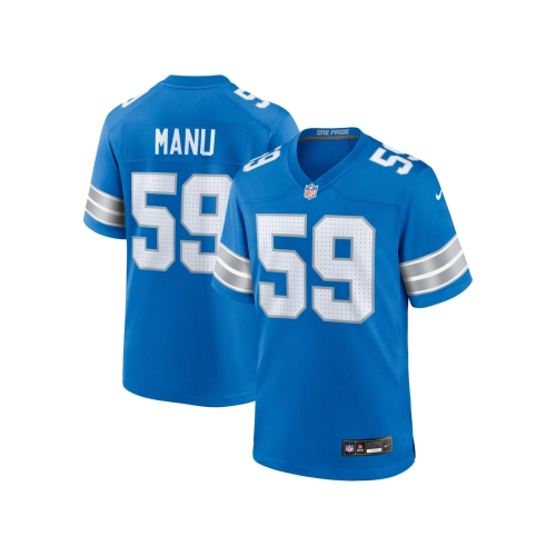 Mens Detroit Lions Giovanni Manu Blue Team Game Jersey
