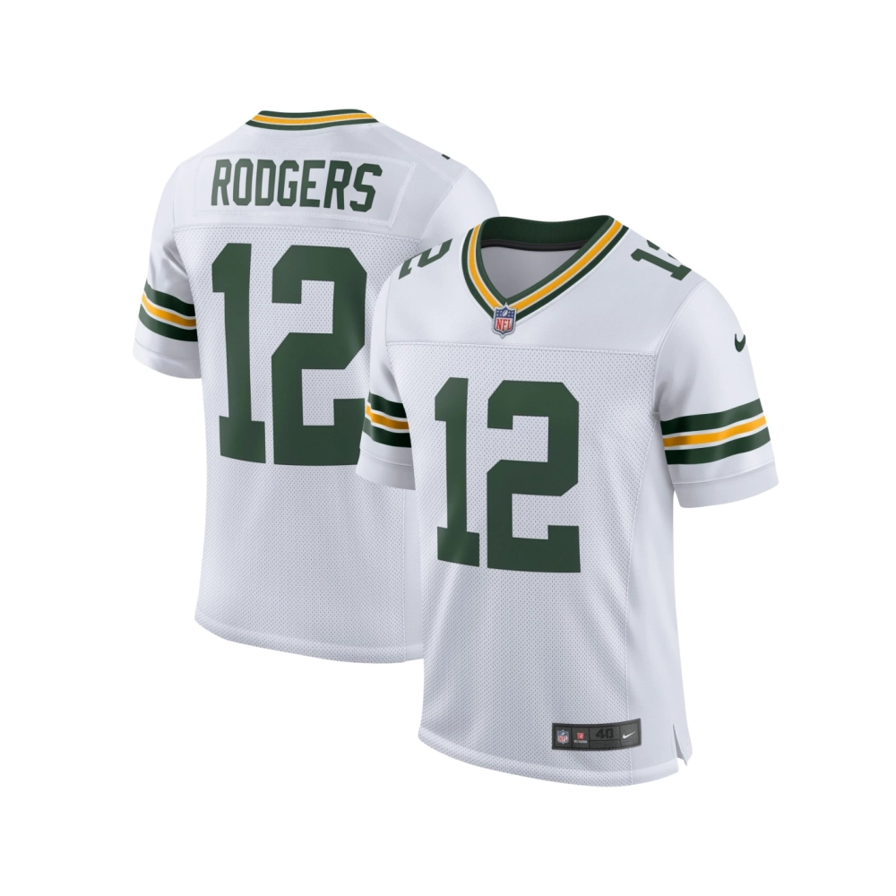Mens Green Bay Packers Aaron Rodgers White Classic Elite Player Jersey