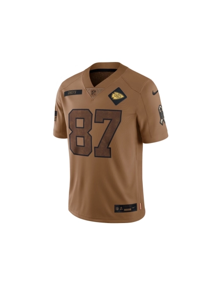 Womens Kansas City Chiefs Travis Kelce Brown 2023 Salute To Service Limited Jersey