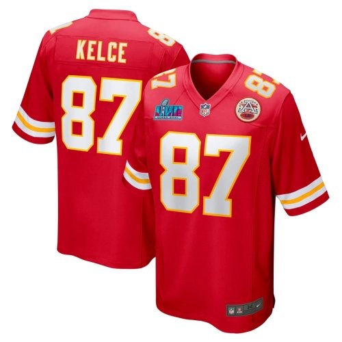 Mens Kansas City Chiefs Travis Kelce Red Super Bowl LVII (2022 Season) Patch Game Jersey