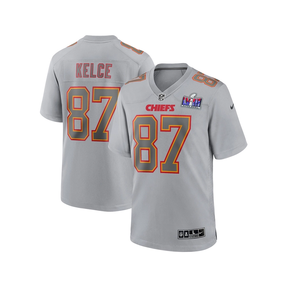 Mens Kansas City Chiefs Travis Kelce Gray Super Bowl LVIII Atmosphere Fashion Game Jersey