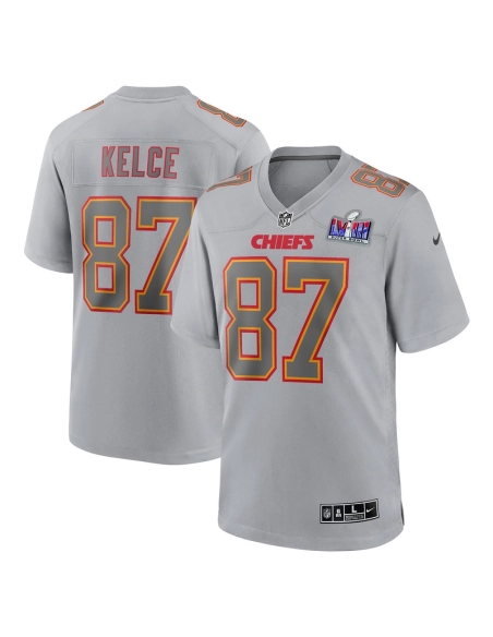 Mens Kansas City Chiefs Travis Kelce Gray Super Bowl LVIII Atmosphere Fashion Game Jersey