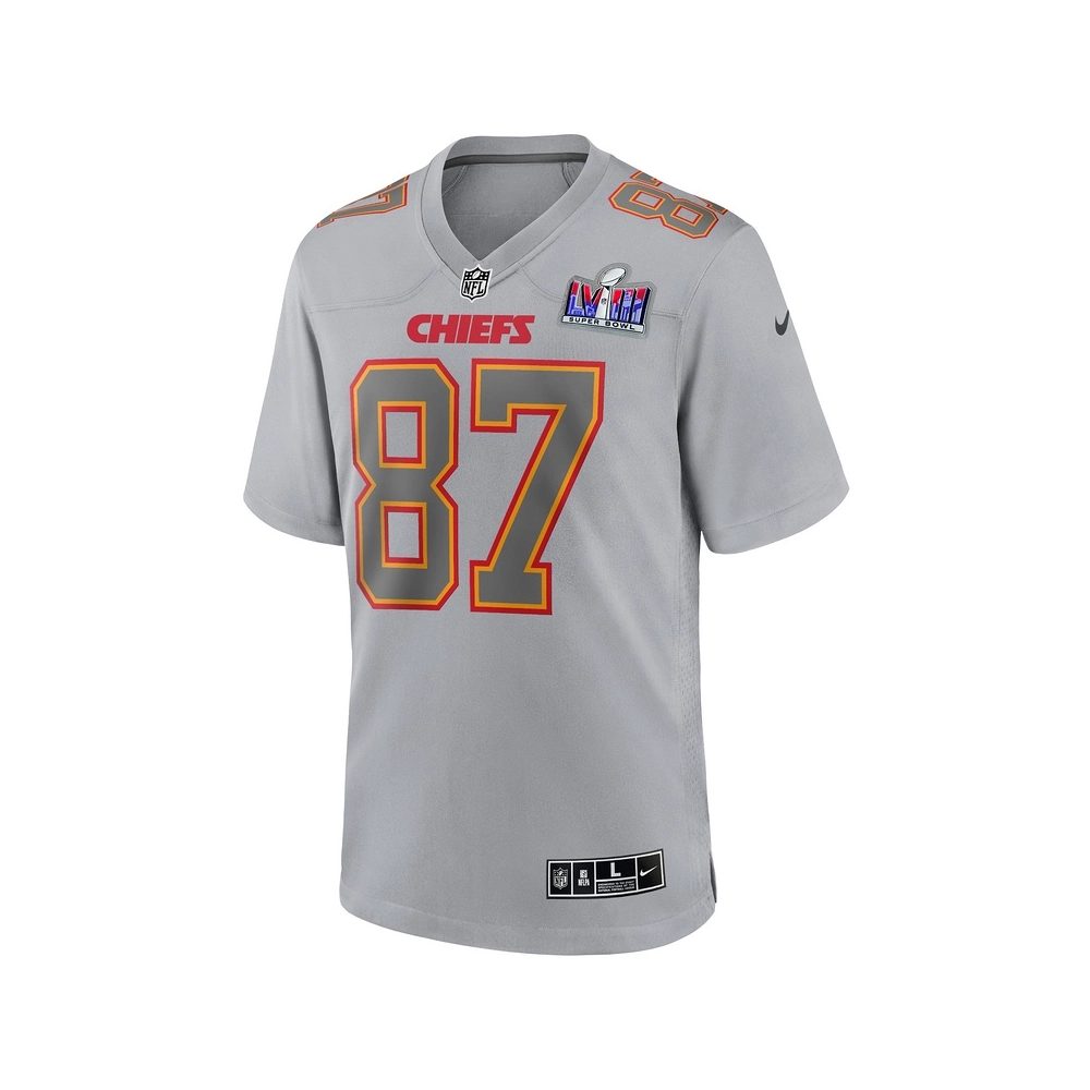 Mens Kansas City Chiefs Travis Kelce Gray Super Bowl LVIII Atmosphere Fashion Game Jersey