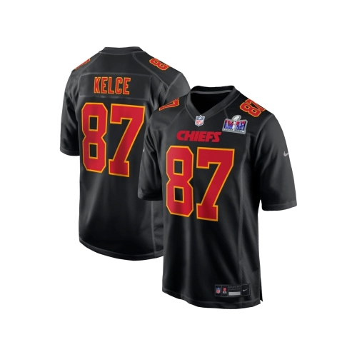 Mens Kansas City Chiefs Travis Kelce Black Super Bowl LVIII Carbon Fashion Game Player Jersey
