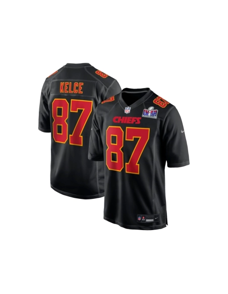 Mens Kansas City Chiefs Travis Kelce Black Super Bowl LVIII Carbon Fashion Game Player Jersey