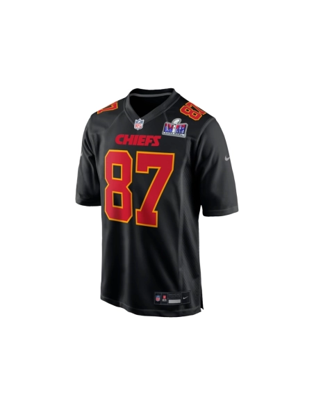 Mens Kansas City Chiefs Travis Kelce Black Super Bowl LVIII Carbon Fashion Game Player Jersey