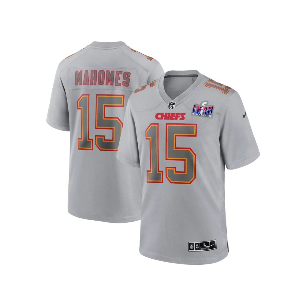 Mens Kansas City Chiefs Patrick Mahomes Gray Super Bowl LVIII Atmosphere Fashion Game Jersey