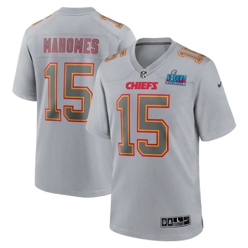 Mens Kansas City Chiefs Patrick Mahomes Gray Super Bowl LVII (2022 ) Patch Atmosphere Fashion Game Jersey