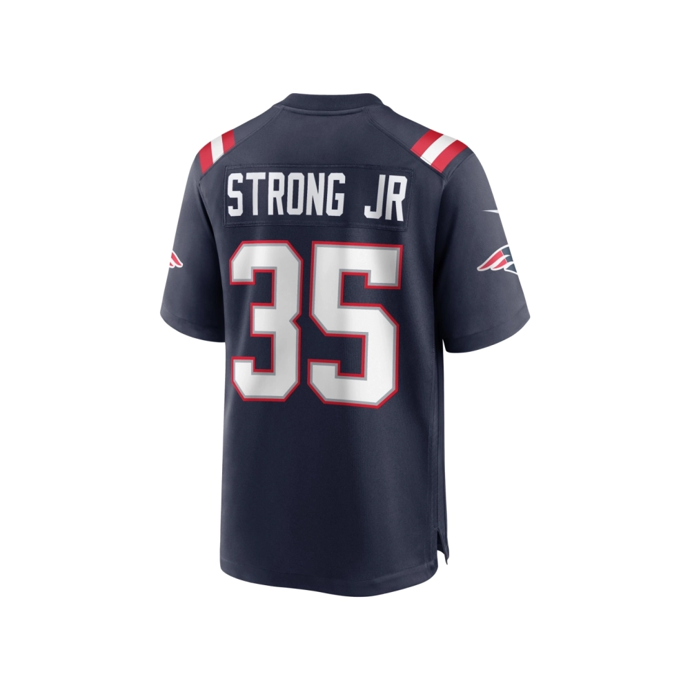 Mens New England Patriots Pierre Strong Jr. Navy Game Player Jersey