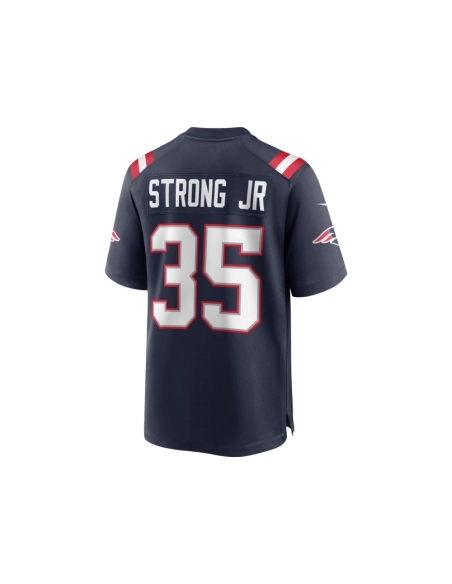 Mens New England Patriots Pierre Strong Jr. Navy Game Player Jersey