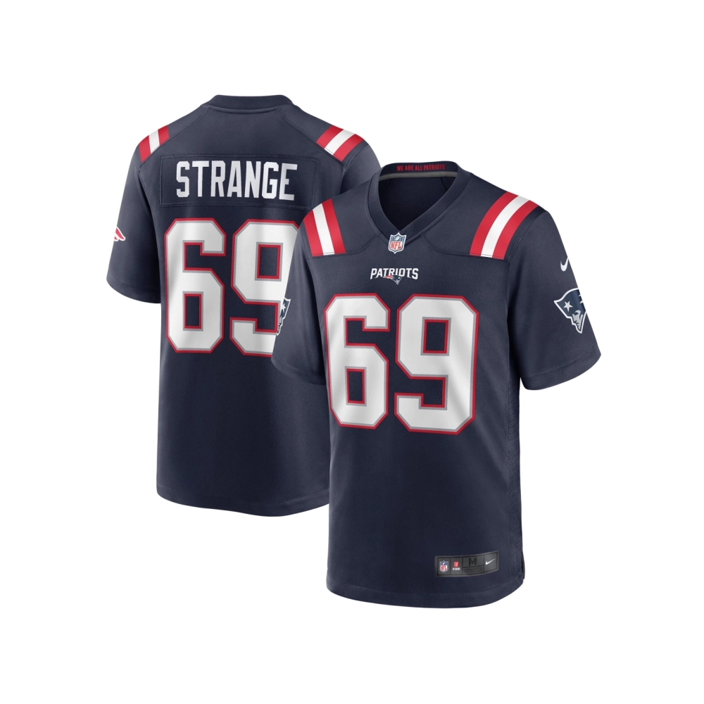 Mens New England Patriots Cole Strange Navy Player Game Jersey