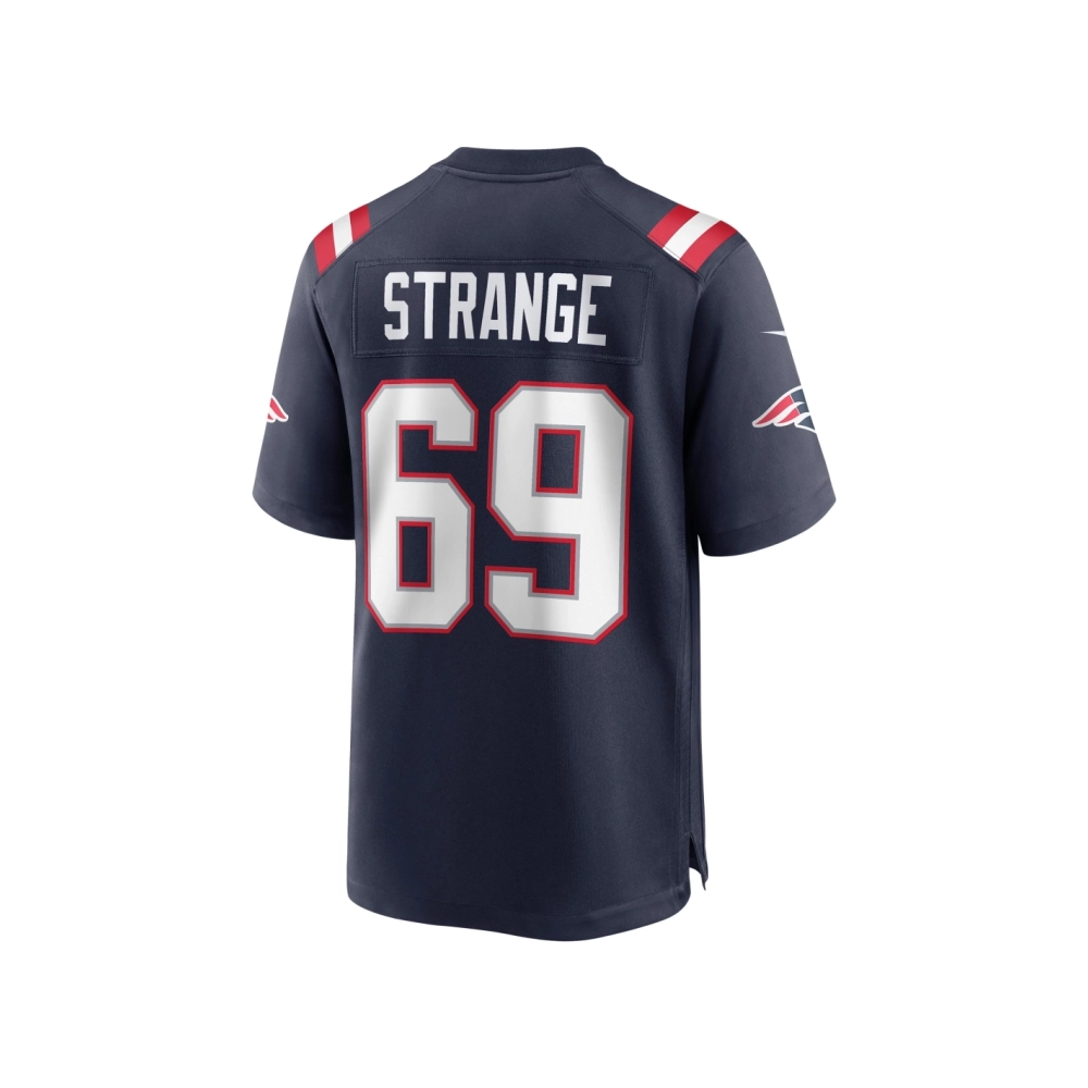 Mens New England Patriots Cole Strange Navy Player Game Jersey
