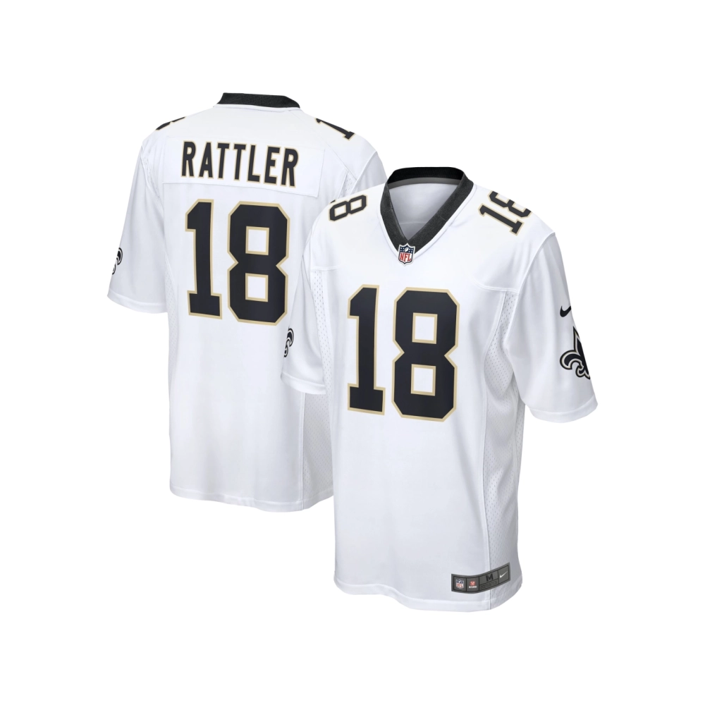 Mens New Orleans Saints Spencer Rattler White 2024 NFL Draft Game Player Jersey