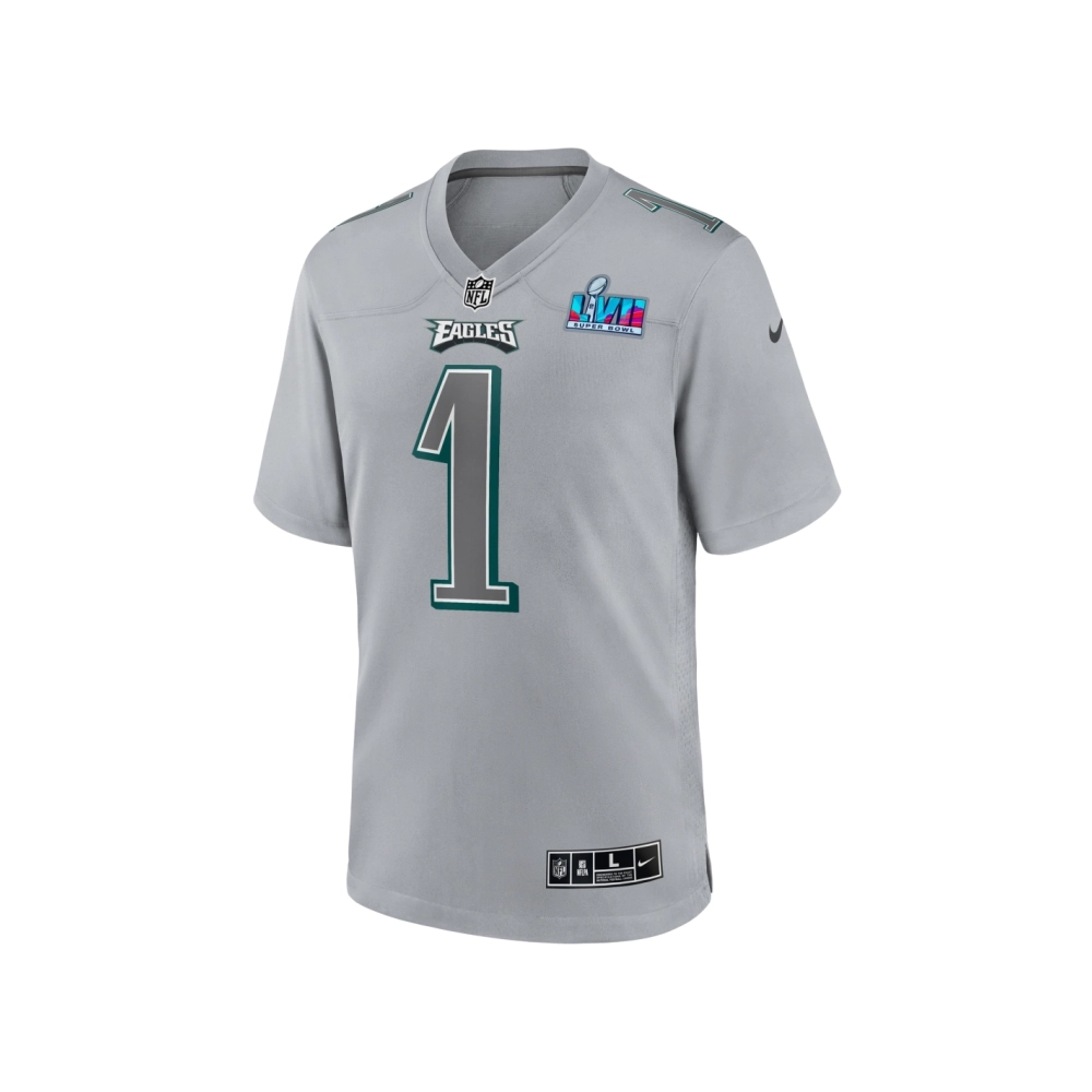 Mens Philadelphia Eagles Jalen Hurts Gray Super Bowl LVII Patch Atmosphere Fashion Game Jersey