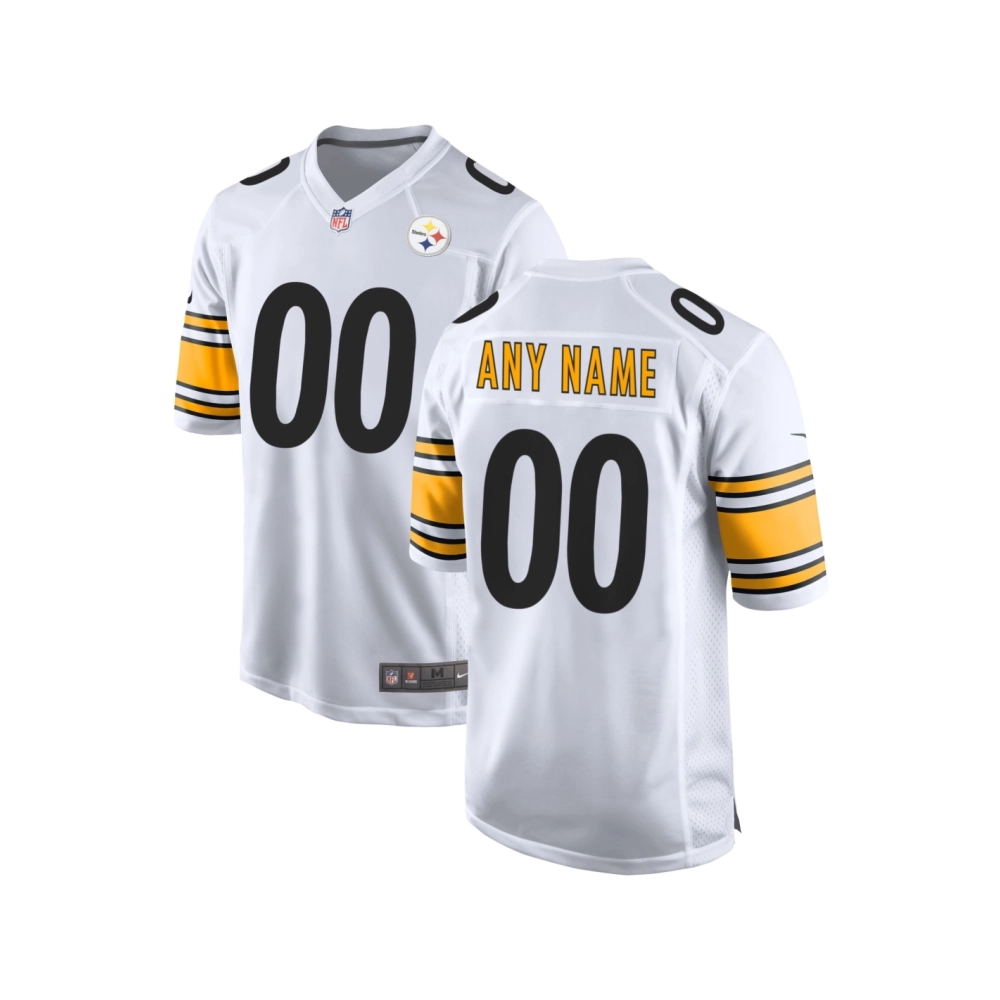 Mens White Pittsburgh Steelers Away Custom Game Jersey