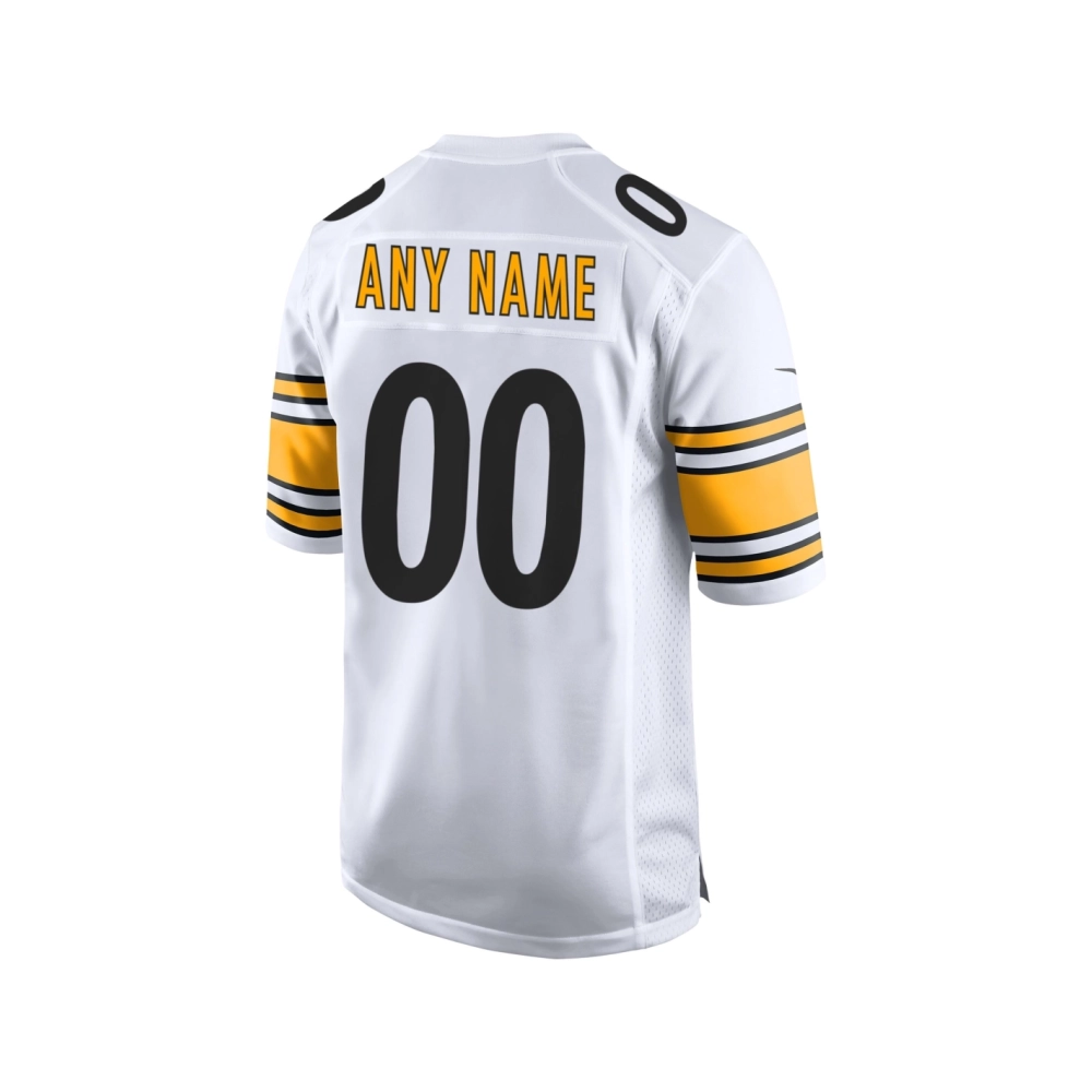 Mens White Pittsburgh Steelers Away Custom Game Jersey