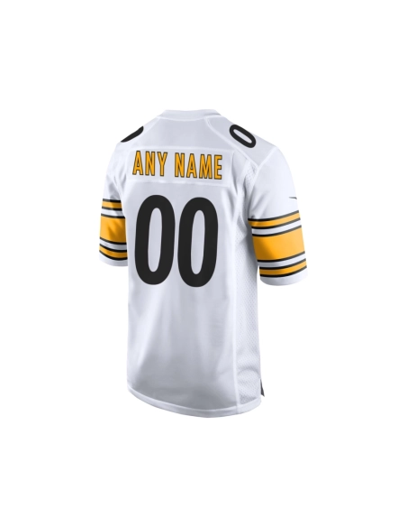 Mens White Pittsburgh Steelers Away Custom Game Jersey
