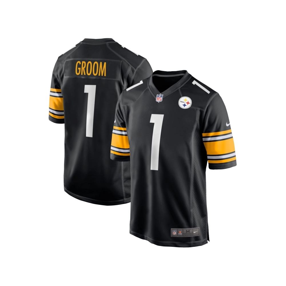 Mens Pittsburgh Steelers Number 1 Groom Black Game Jersey