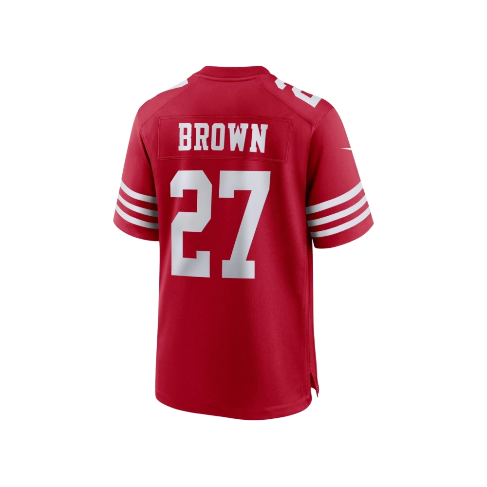 Mens San Francisco 49ers JiAyir Brown Scarlet Team Game Jersey