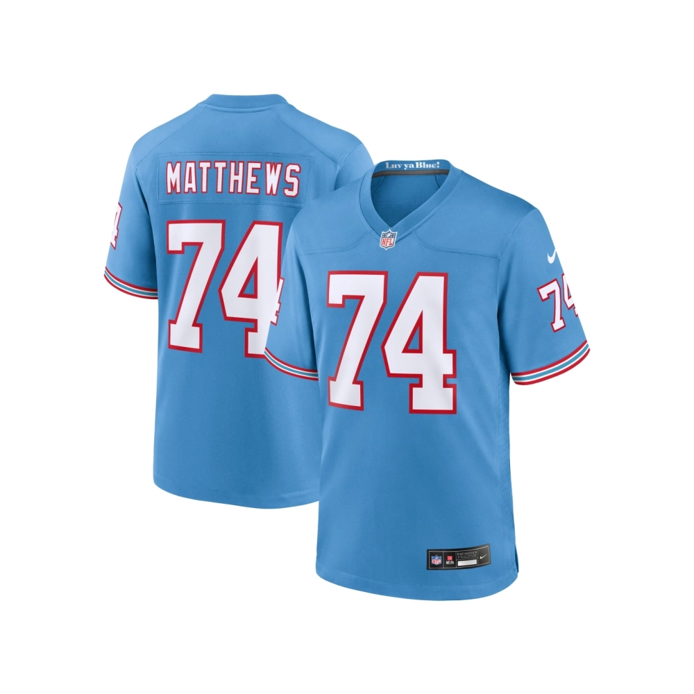 Mens Tennessee Titans Bruce Matthews Light Blue Oilers Throwback Retired Player Game Jersey