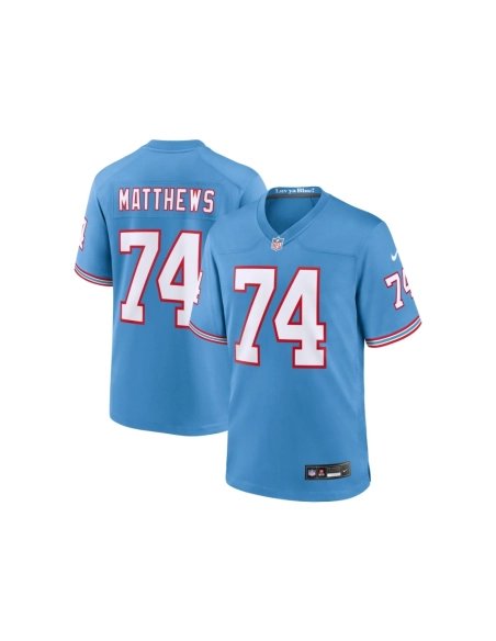 Mens Tennessee Titans Bruce Matthews Light Blue Oilers Throwback Retired Player Game Jersey
