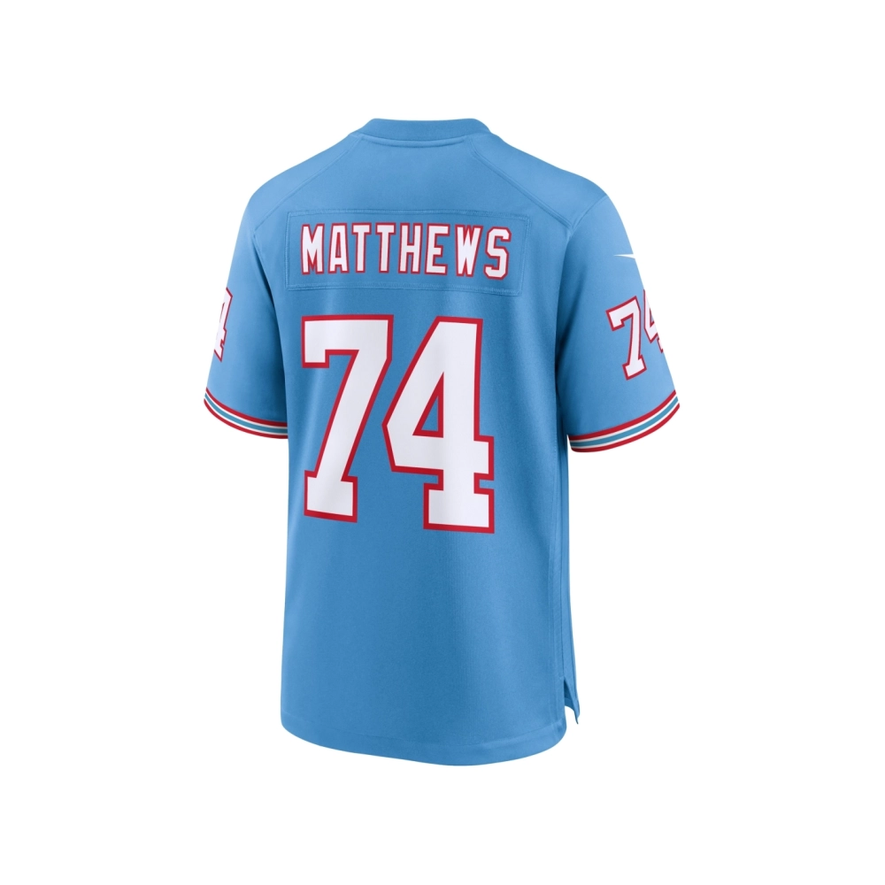Mens Tennessee Titans Bruce Matthews Light Blue Oilers Throwback Retired Player Game Jersey