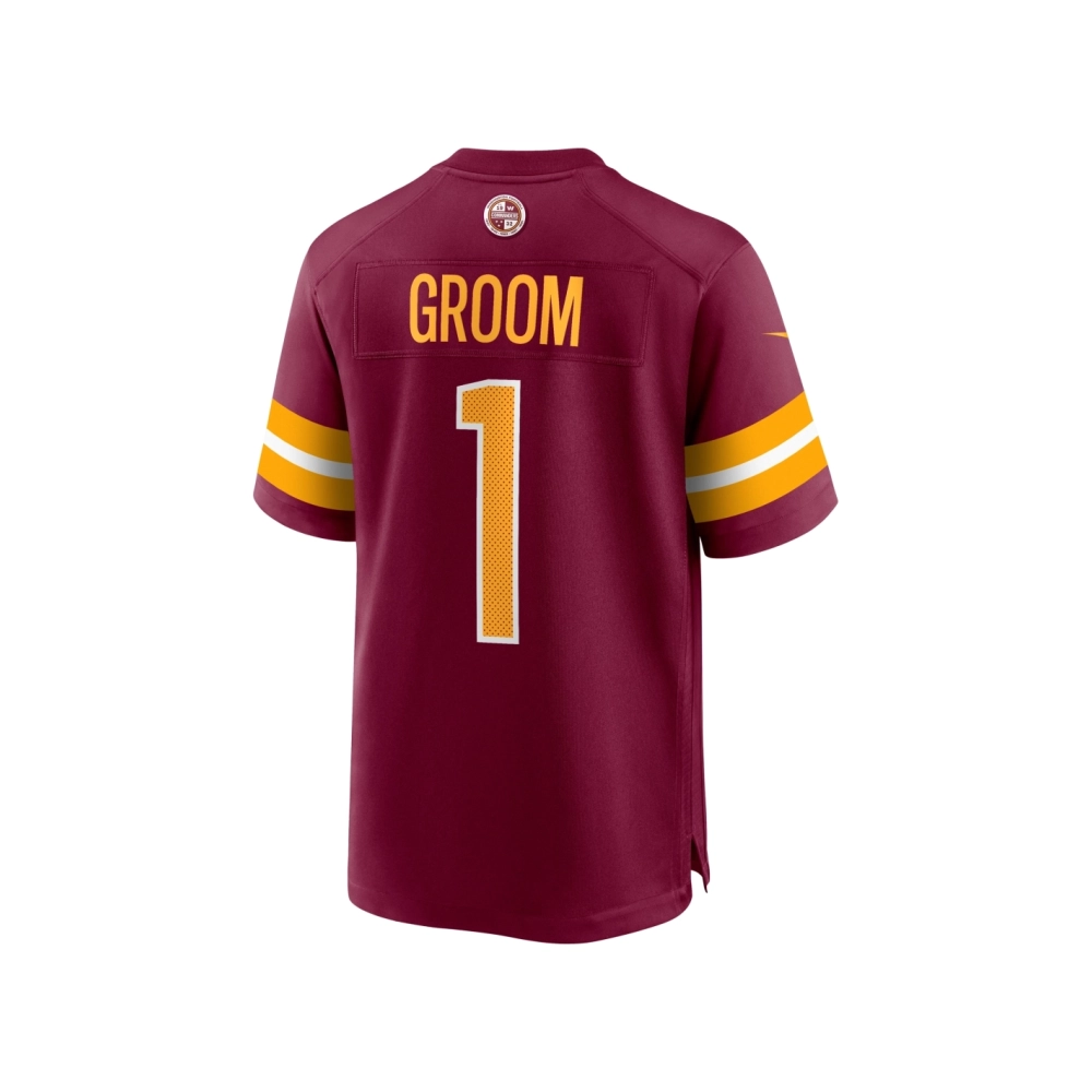 Mens Washington Commanders Number 1 Groom Burgundy Game Jersey