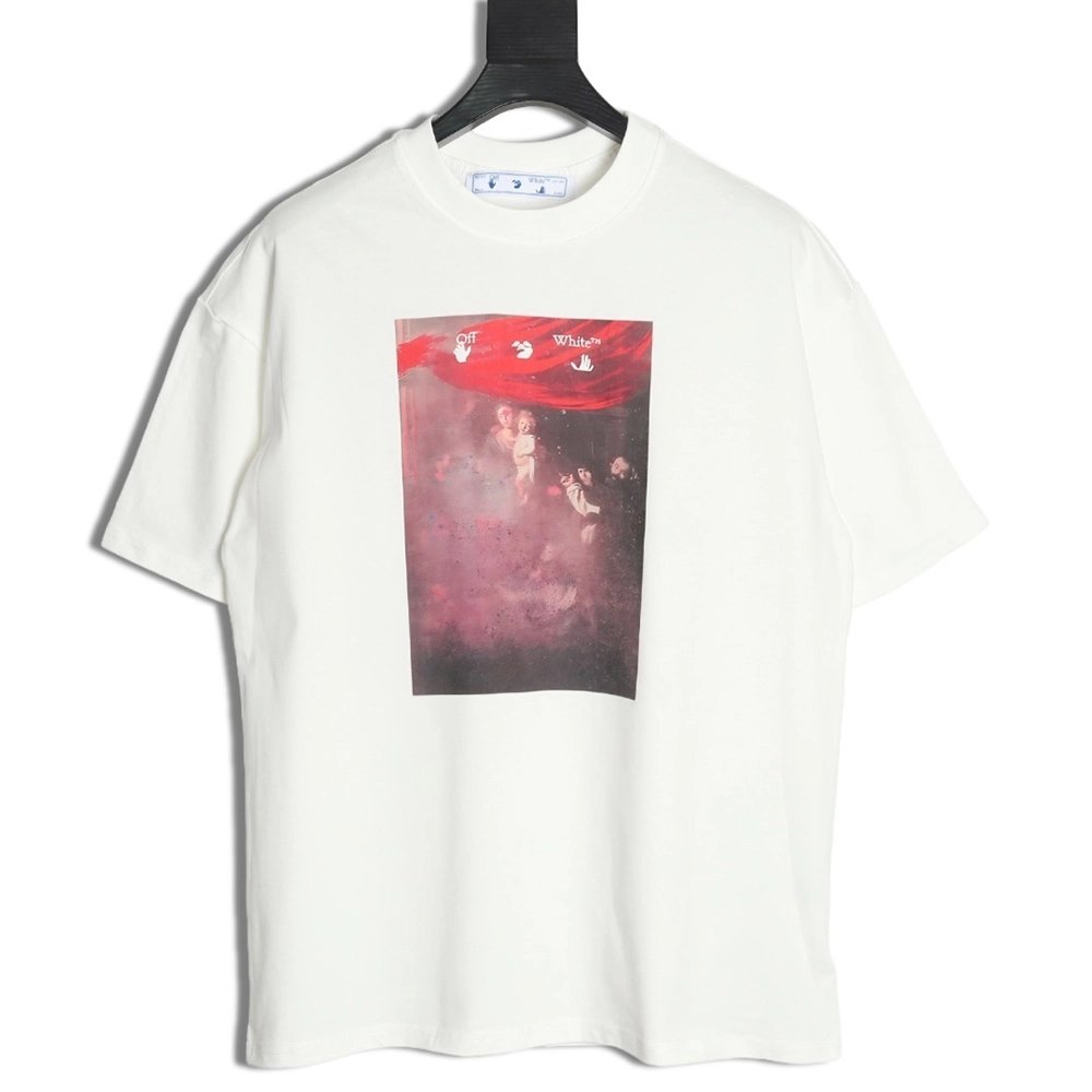 Off White Blur Oil Painting Arrow Cotton Short Sleeves,Off White