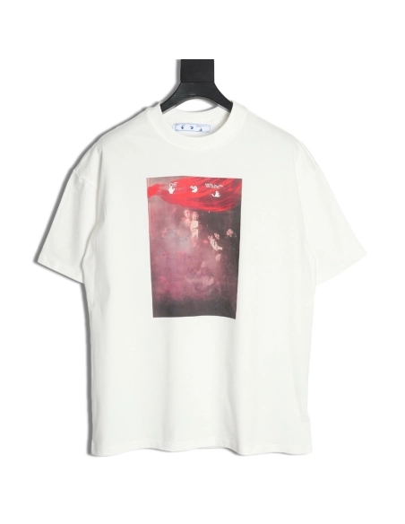 Off White Blur Oil Painting Arrow Cotton Short Sleeves,Off White