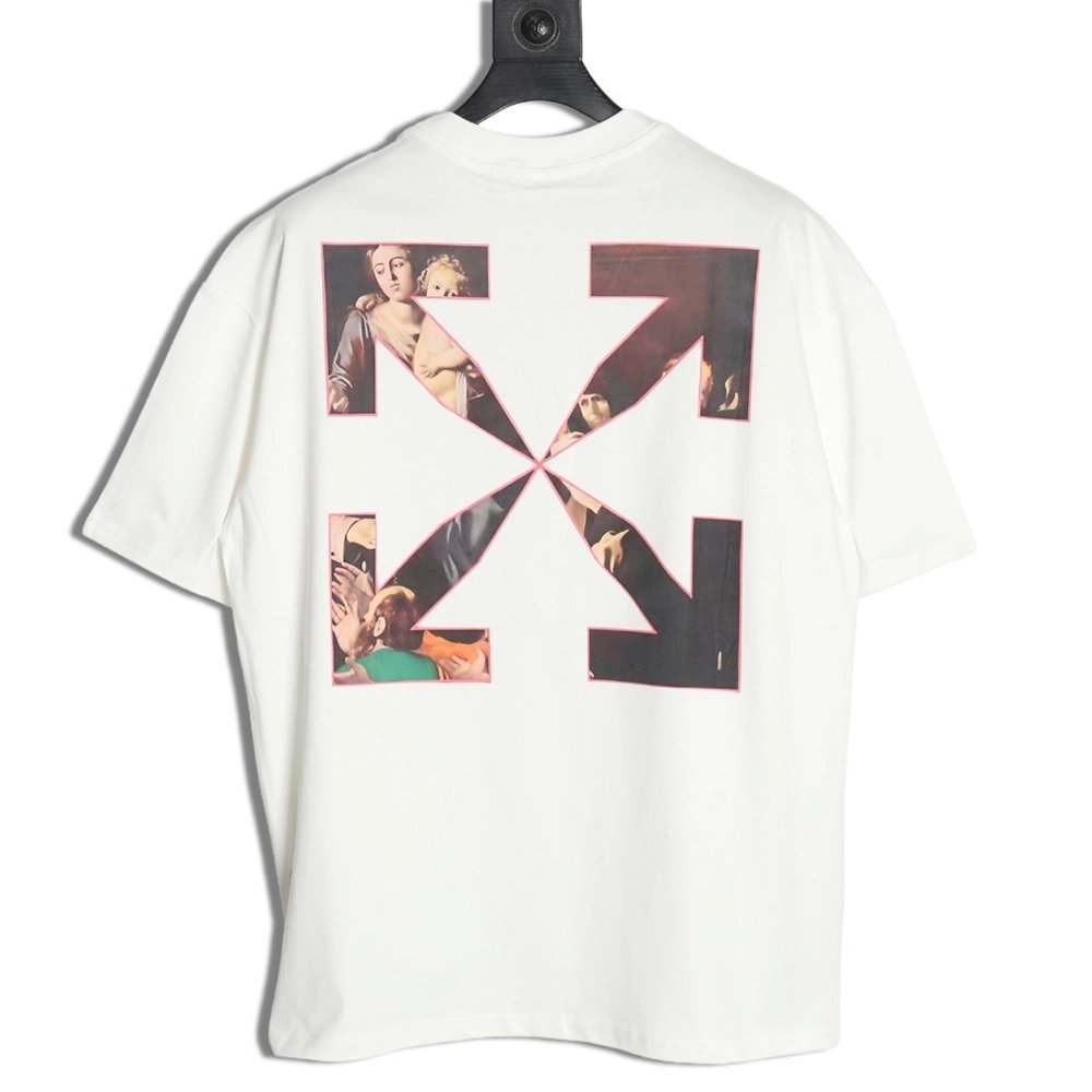 Off White Blur Oil Painting Arrow Cotton Short Sleeves,Off White